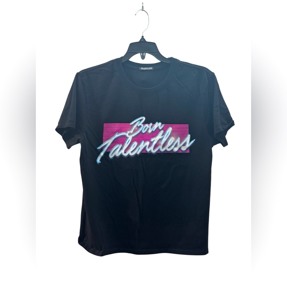 TALENTLESS Black Tee with Pink and White Graphic